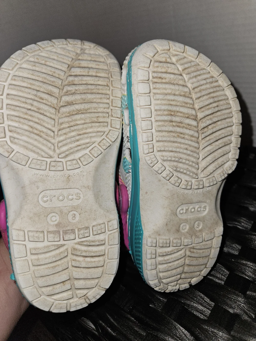 CROCS Kids White Clog Sandals with Pink Straps and Teal Trim - BFFs Characters
